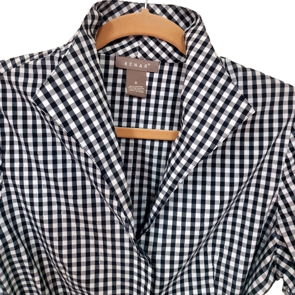 KENAR BK & WH CHECK SIZE 8  S/S BLOUSE WITH BUCKLES - Picture 2 of 6